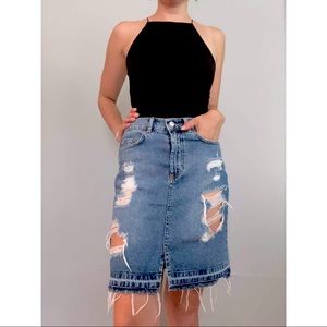 Pull & Bear Destructed Denim Skirt